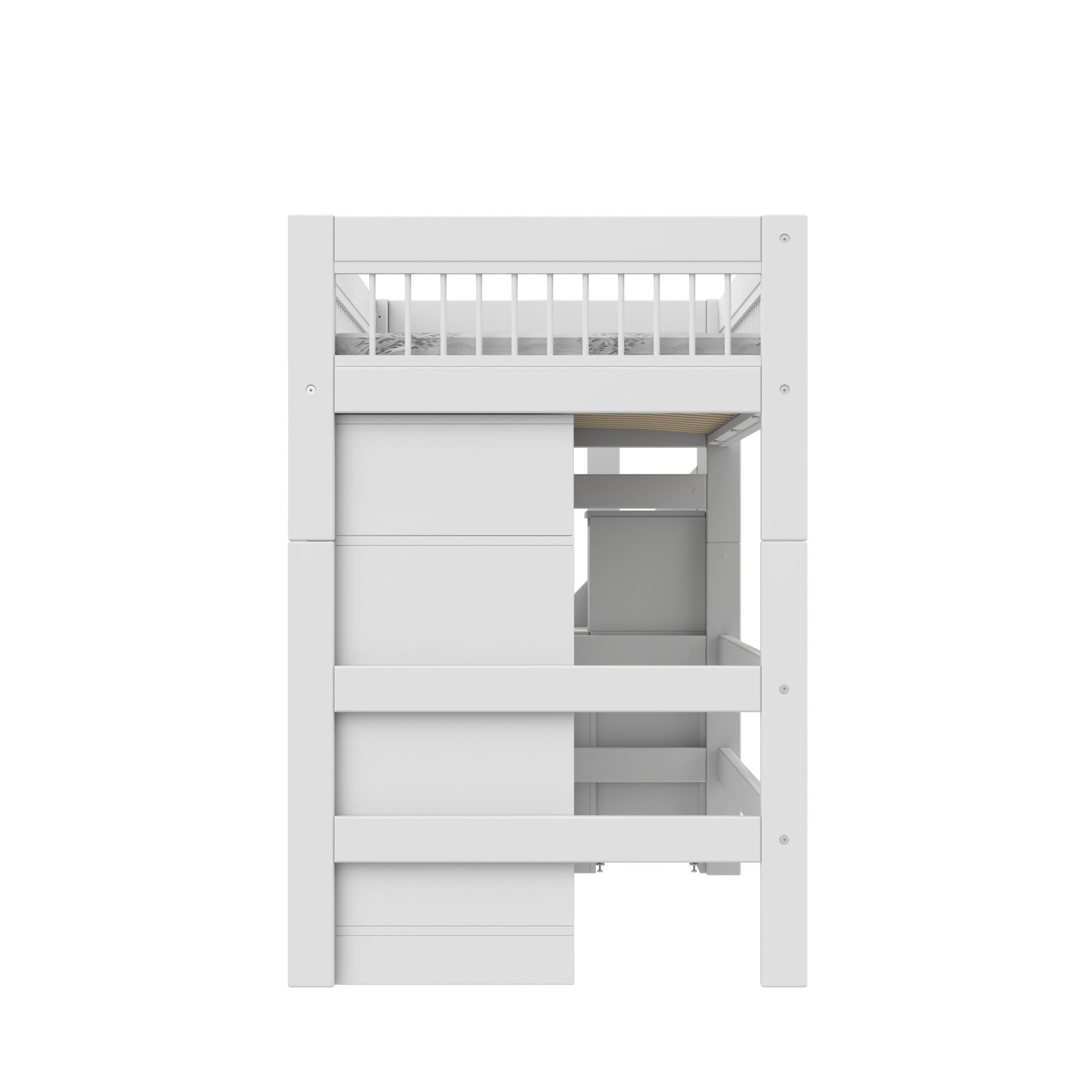 ALL-IN-ONE Halbhohes Bett mit Treppe Breeze Weiss 128