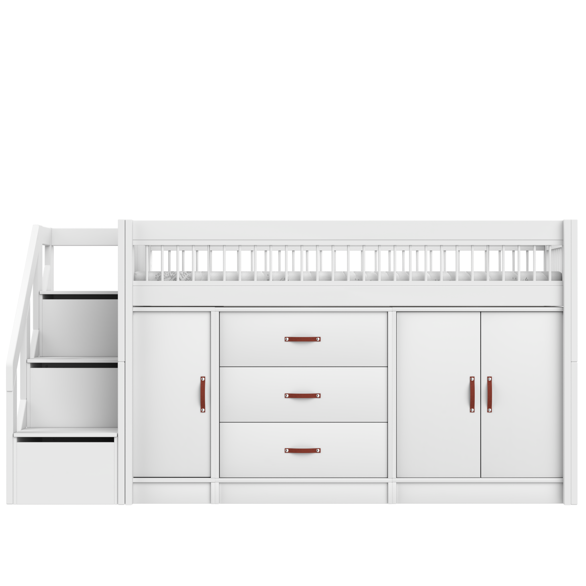 ALL-IN-ONE Halbhohes Bett mit Treppe Breeze Weiss 128