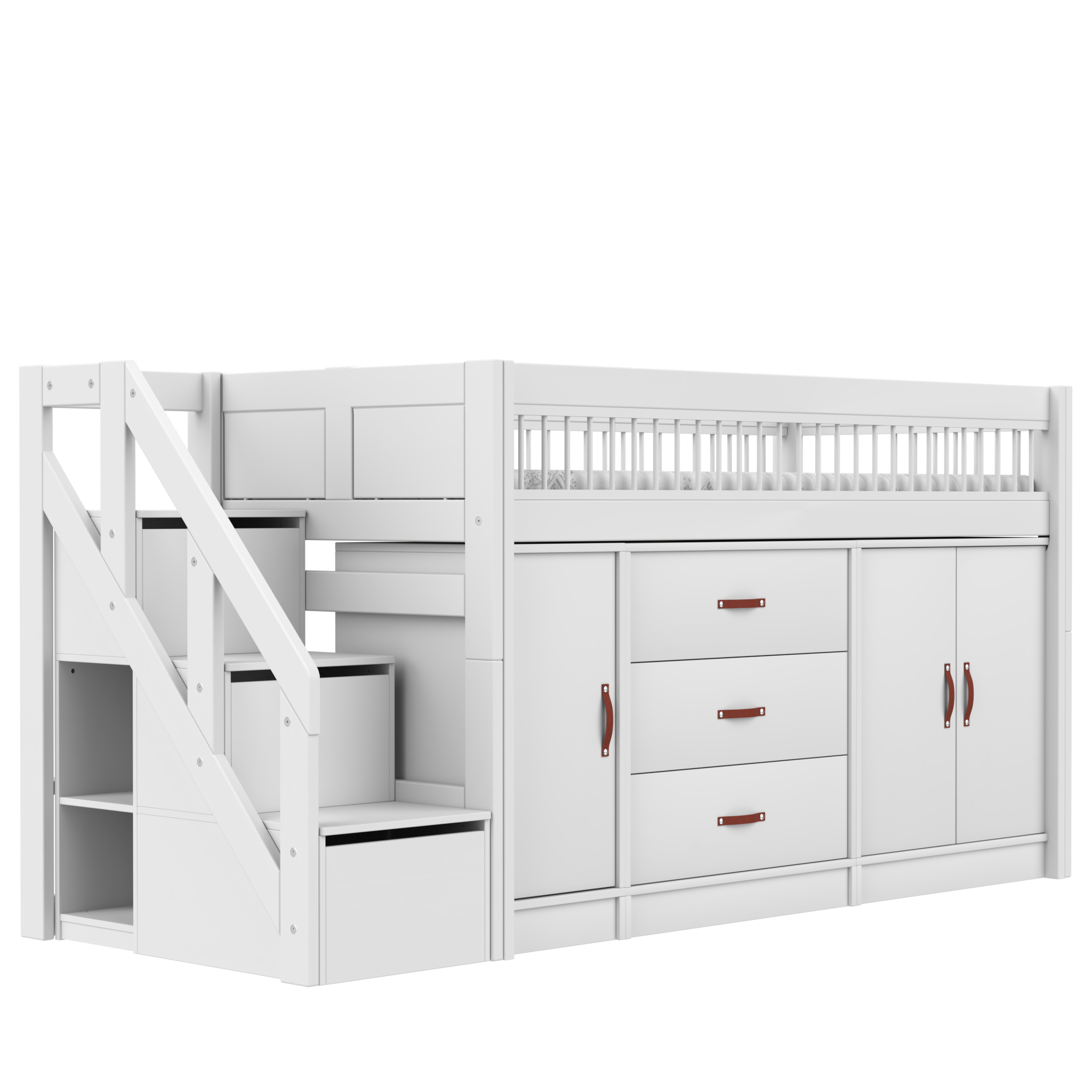 ALL-IN-ONE Halbhohes Bett mit Treppe Breeze Weiss 128