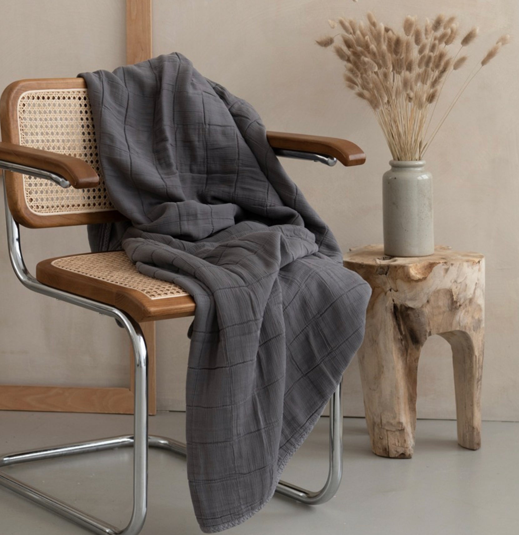 OONA Plaid Bettdecke, 100% gewaschener Baumwolle