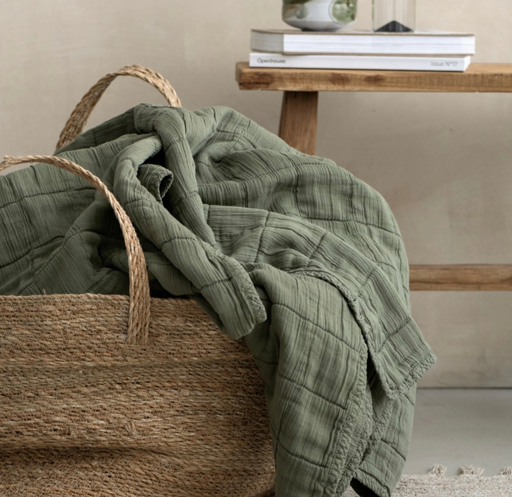 OONA Plaid Bettdecke, 100% gewaschener Baumwolle