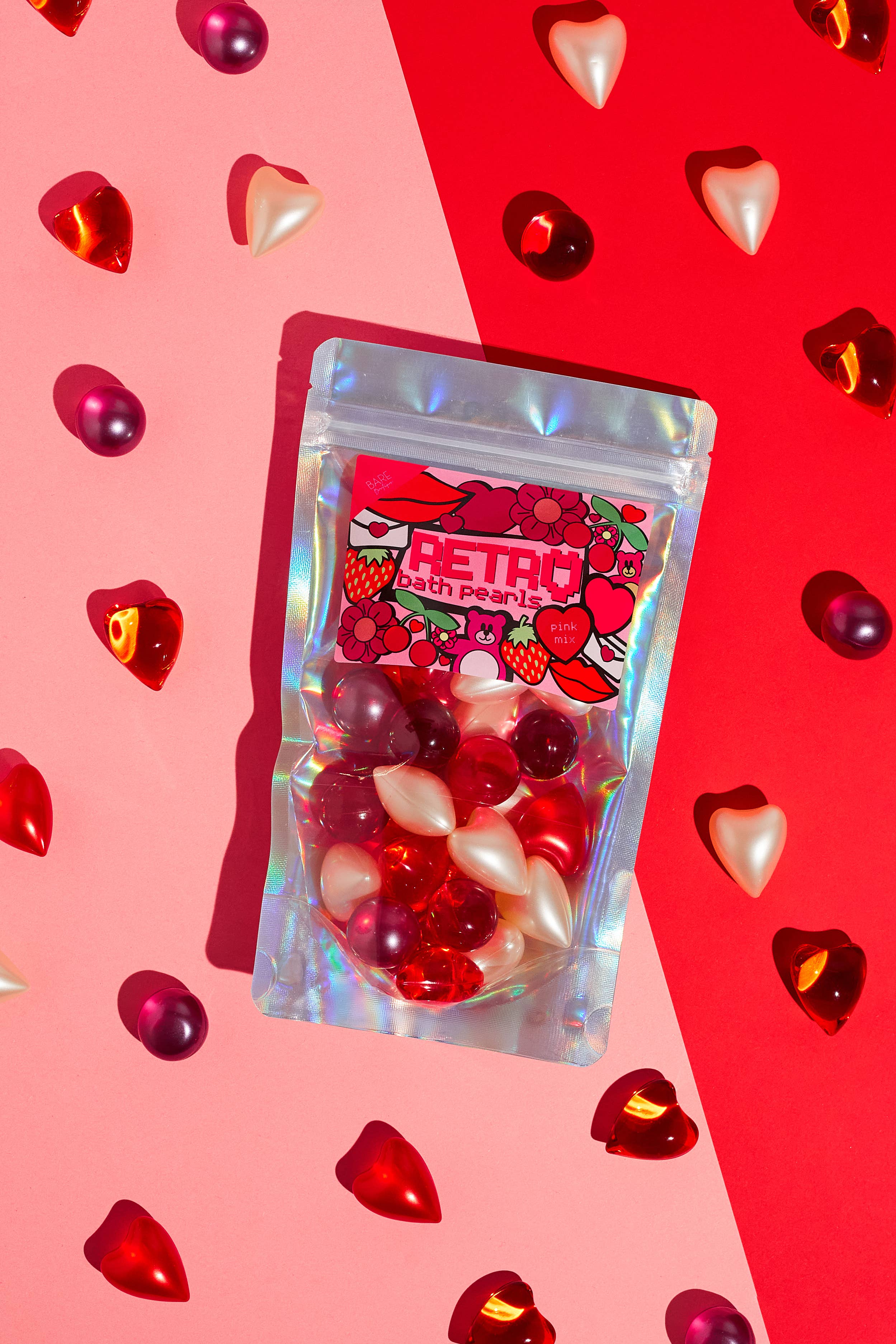 Retro-Valentine-Badperlen im 90er-Jahre-Design, Packung mit 30 verschiedenen Badeperlen