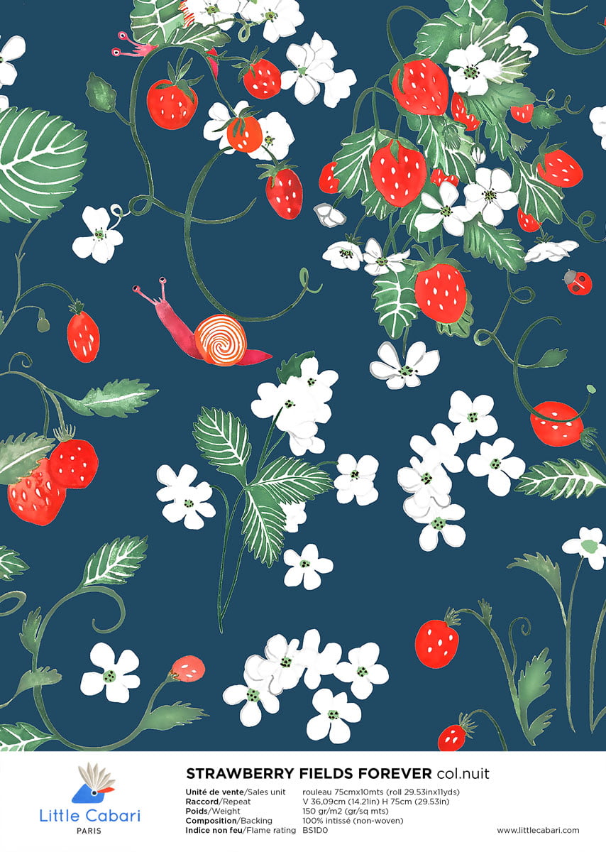 Little Cabari: Tapete ERDBEERFELDER, Nacht