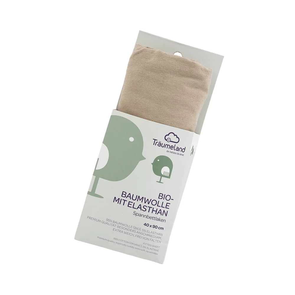 Lenzuolo Träumeland in cotone organico con elastan taupe