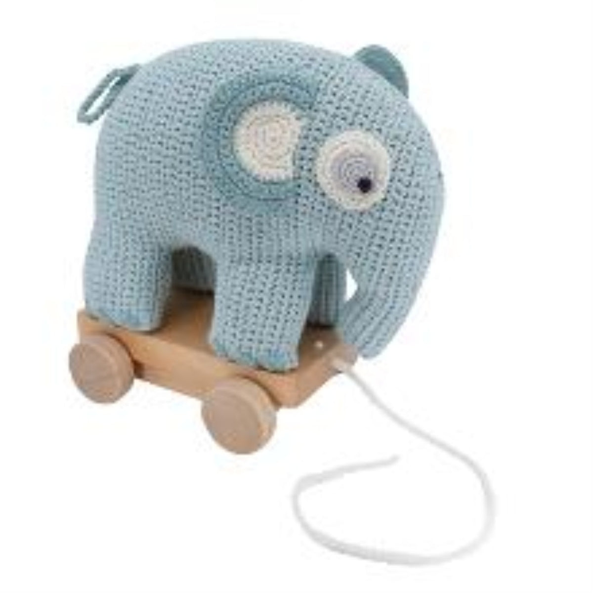Sebra crochet pull-along toy, Fanto the elephant lagoon blue