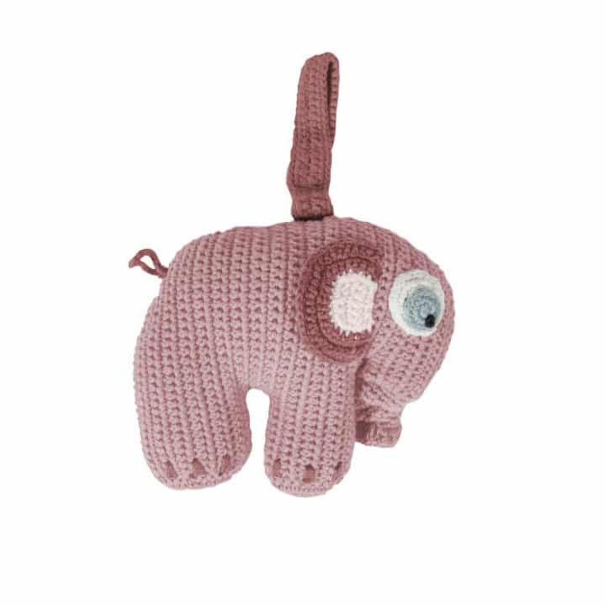 Sebra music box crocheted, Fanto the elephant Melody: Brahms lullaby Old pink