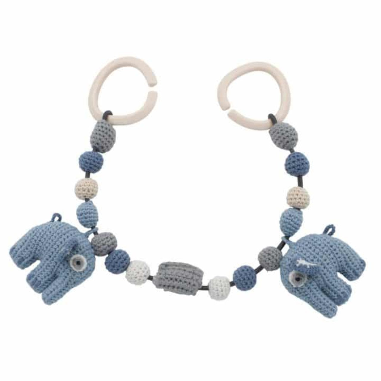 Catena per carrozzina all'uncinetto Sebra, Fanto l'elefante blu polvere