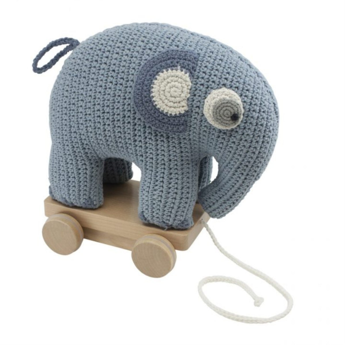 Sebra crochet pull-along toy, Fanto the elephant powder blue