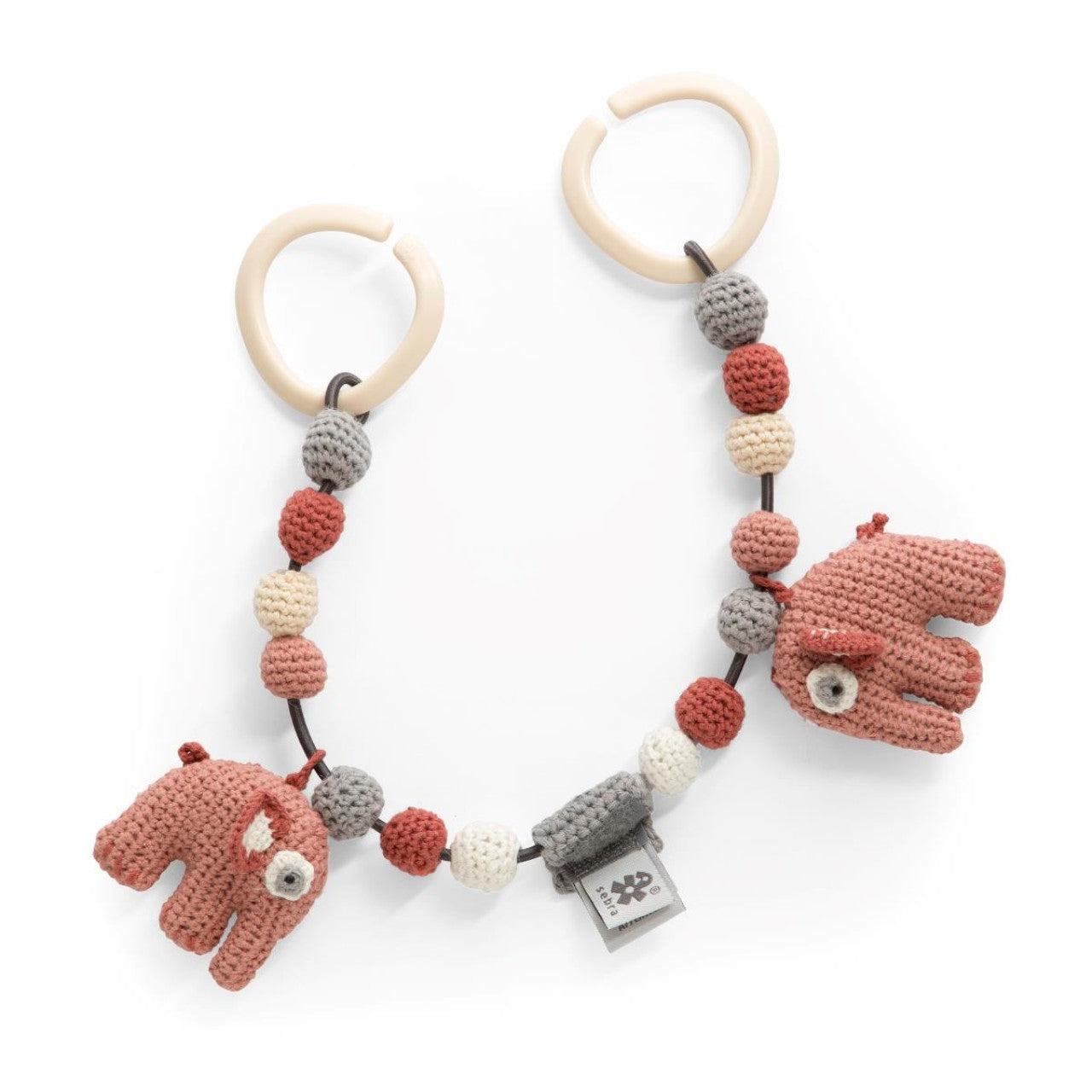 Sebra crochet baby carriage chain, Fanto the elephant Blossom Pink