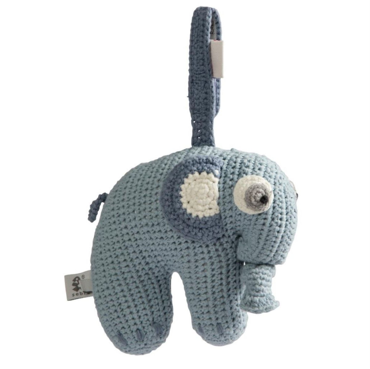 Sebra Spieluhr gehäkelt, Fanto der Elefant Melodie: Brahms Wiegenlied powder blue