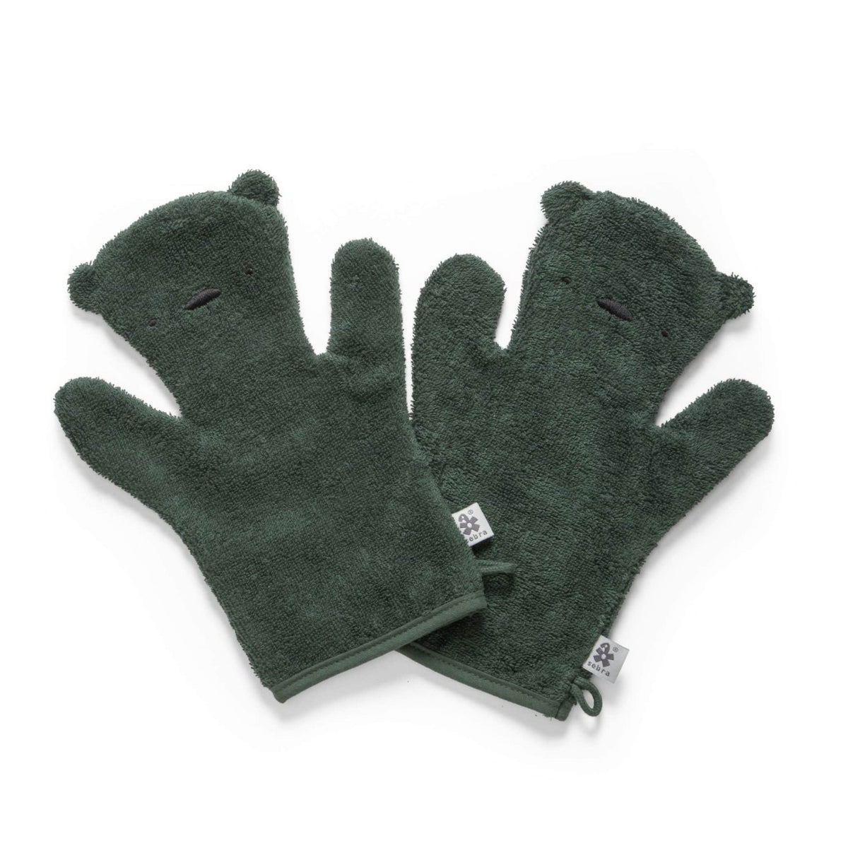 Sebra terrycloth bath glove set, Milo the bear bottle green