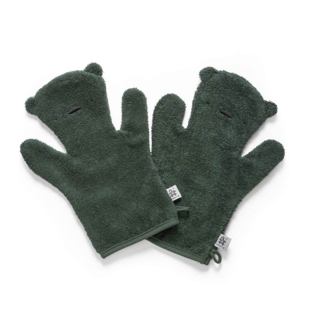 Sebra terrycloth bath glove set, Milo the bear bottle green