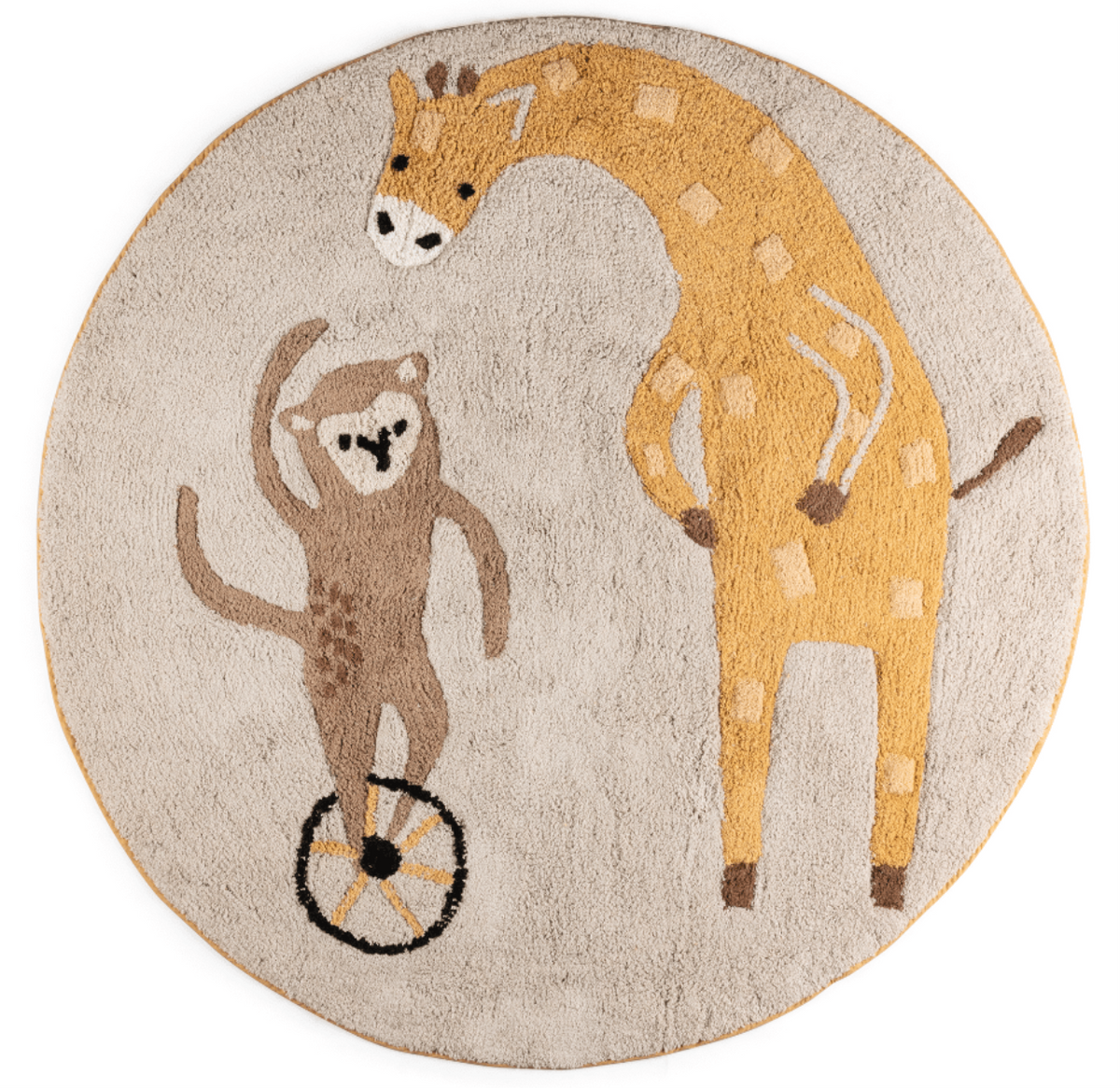 Sebra rug round, woven, giraffe+monkey