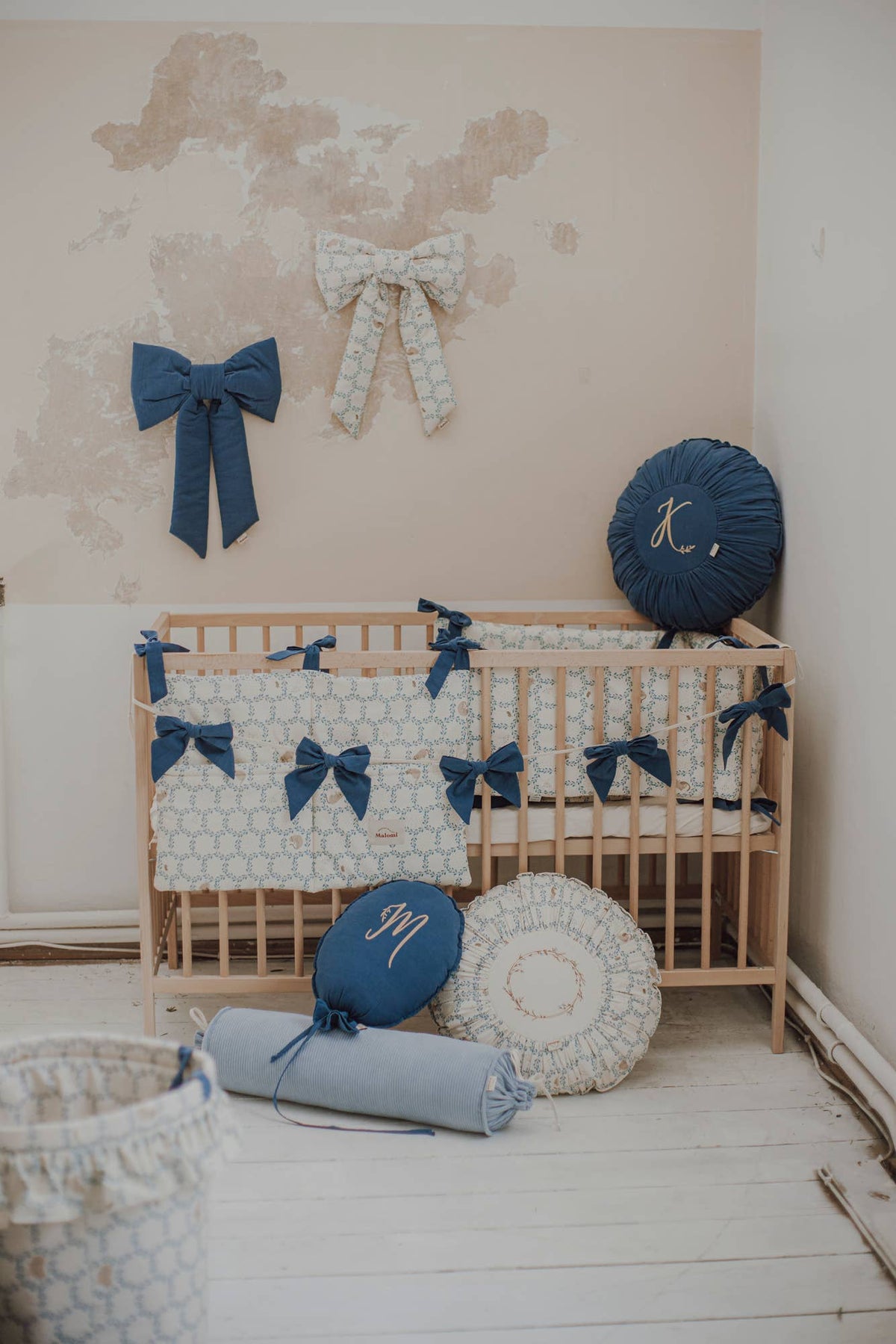 Malomi Kids cotton changing organizer - Blue Cottage bed bag
