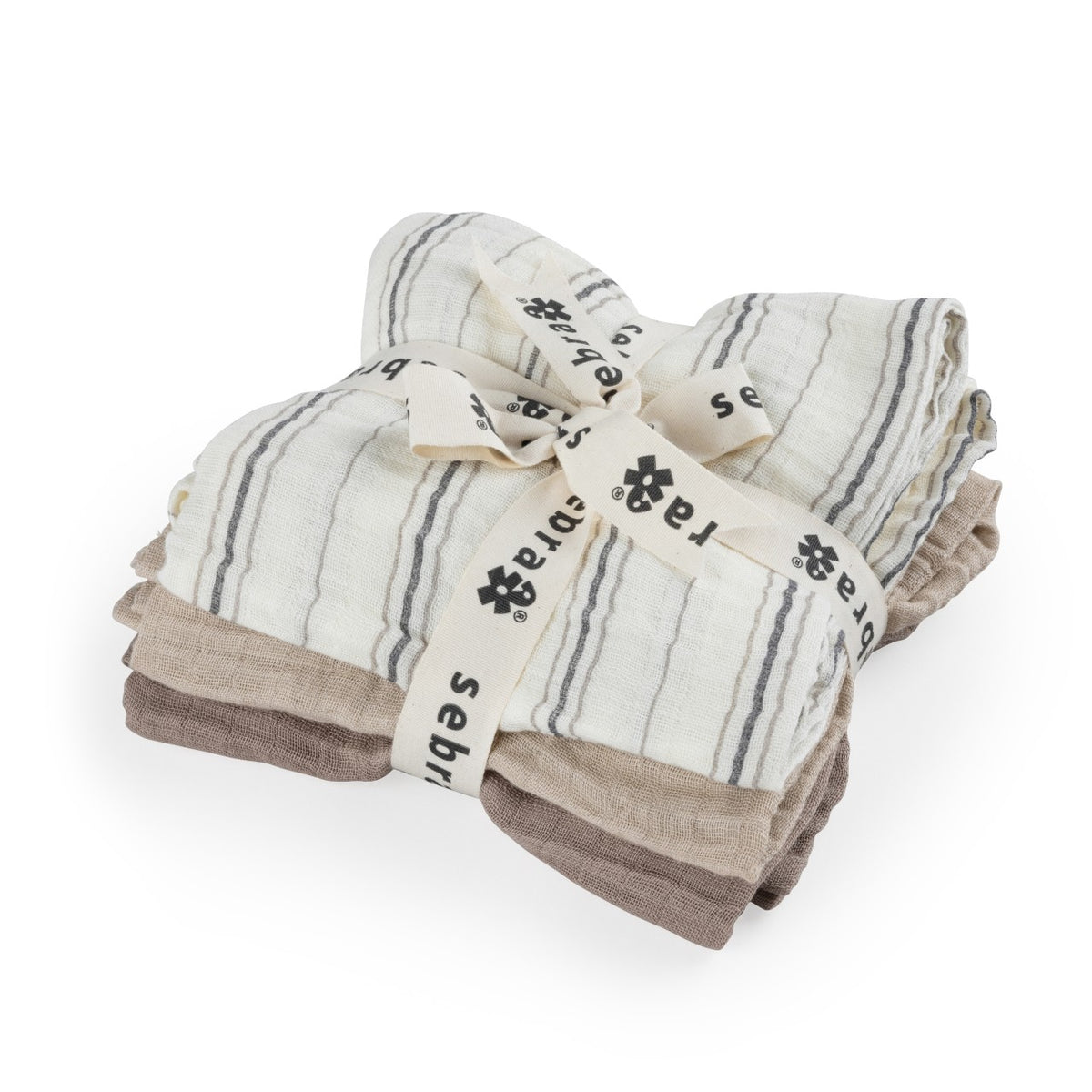 Sebra panni in mussola Print, set di 3, Stripe Classic Cream Stripe, Beige