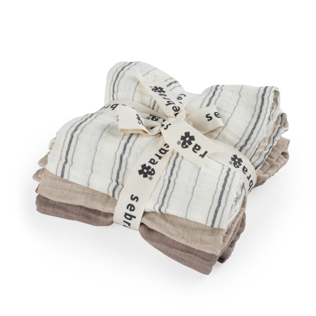 Sebra Musselin-Tücher Print, 3er Set, Stripe Classic Cream Stripe, Beige