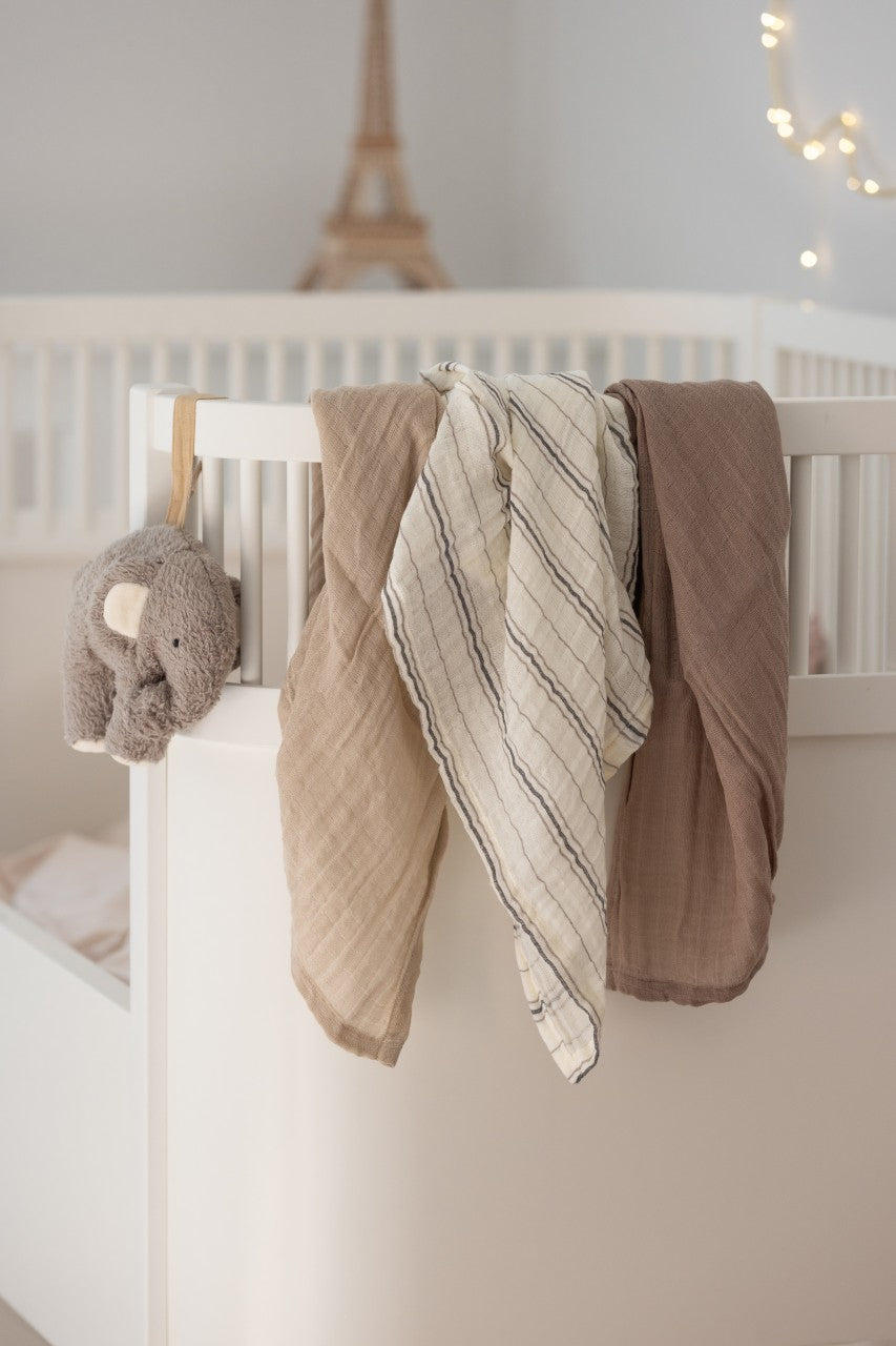 Sebra panni in mussola Print, set di 3, Stripe Classic Cream Stripe, Beige