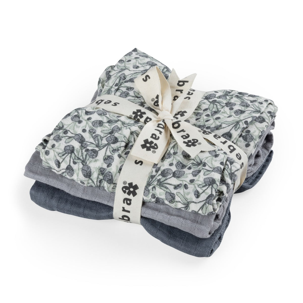 Sebra Lingettes en mousseline imprimé, lot de 3, Blue Olive Classic Blue Olive, Forest Lake Blue