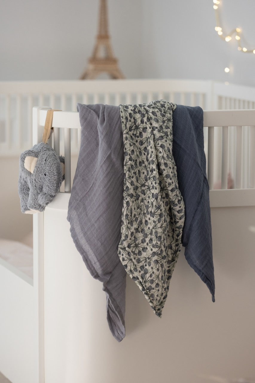 Sebra Lingettes en mousseline imprimé, lot de 3, Blue Olive Classic Blue Olive, Forest Lake Blue