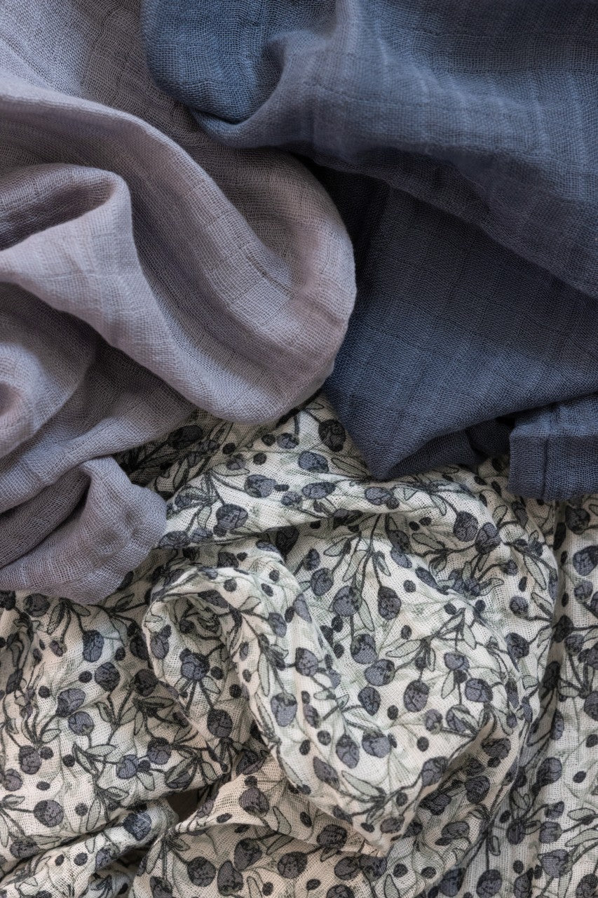 Sebra Lingettes en mousseline imprimé, lot de 3, Blue Olive Classic Blue Olive, Forest Lake Blue
