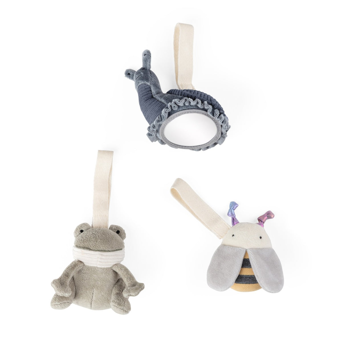 Sebra Aktivitäts-Spielzeug, Frosch/Biene/ Schnecke Mit Klett zum Anbringen an Spielbogen Kinderwagen, Bett etc. Green