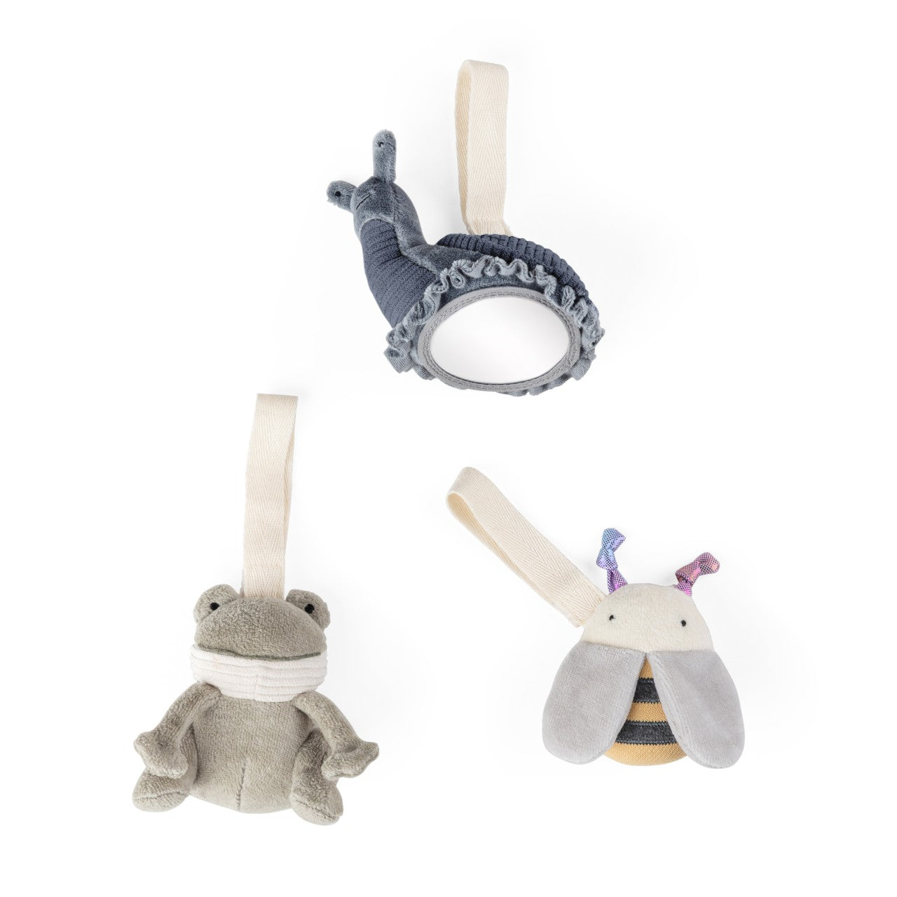 Sebra Aktivitäts-Spielzeug, Frosch/Biene/ Schnecke Mit Klett zum Anbringen an Spielbogen Kinderwagen, Bett etc. Green