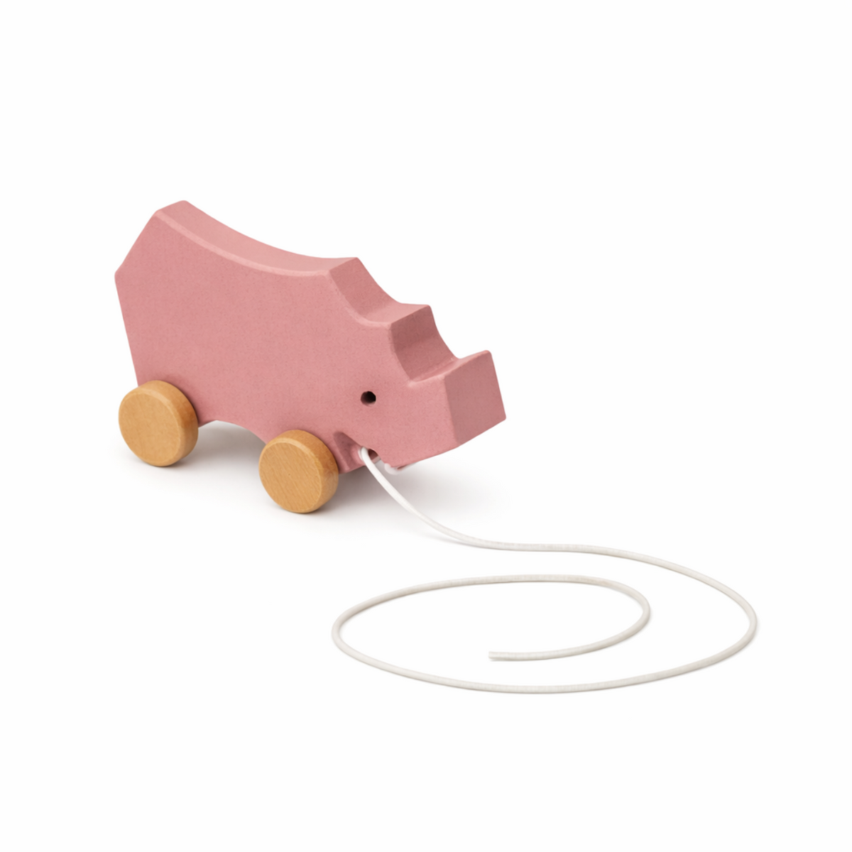 Sebra wooden pull-along toy, rhino dusky pink