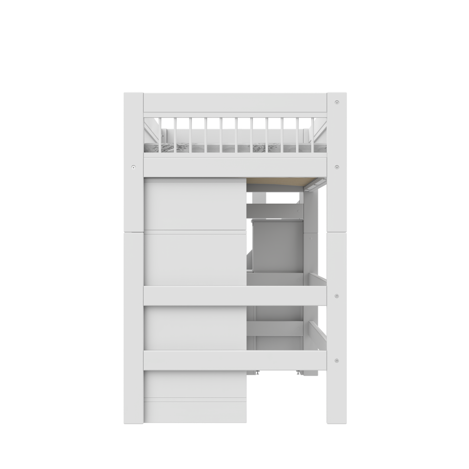 ALL-IN-ONE Halbhohes Bett mit Treppe Breeze Weiss 128