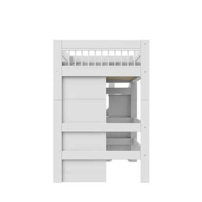 ALL-IN-ONE Halbhohes Bett mit Treppe Breeze Weiss 128