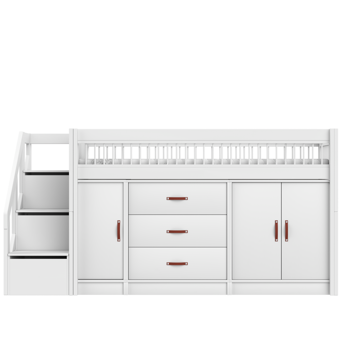 ALL-IN-ONE Halbhohes Bett mit Treppe Breeze Weiss 128