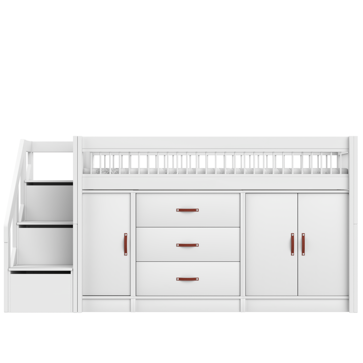 ALL-IN-ONE Halbhohes Bett mit Treppe Breeze Weiss 128
