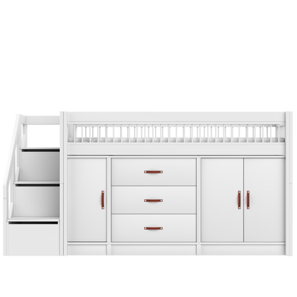 ALL-IN-ONE Halbhohes Bett mit Treppe Breeze Weiss 128