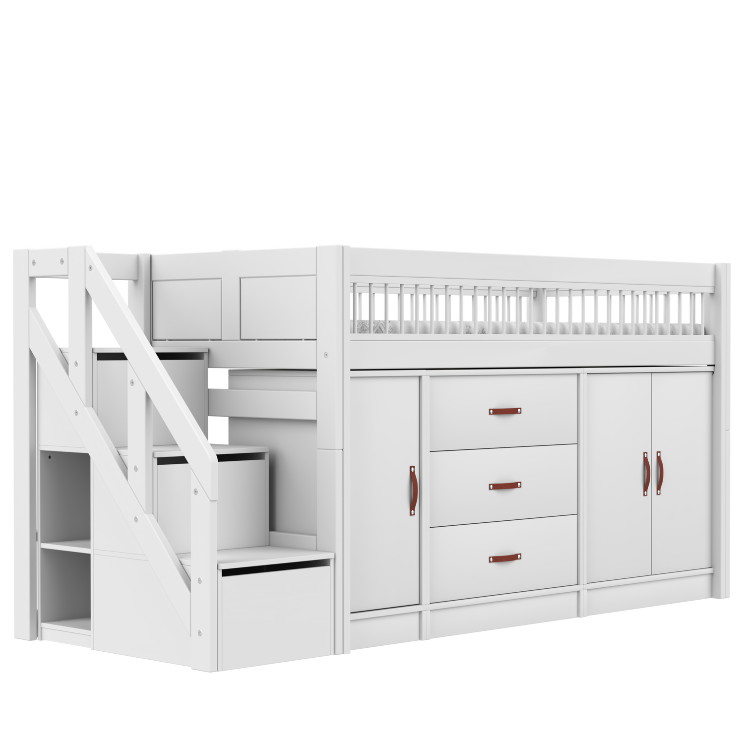 ALL-IN-ONE Halbhohes Bett mit Treppe Breeze Weiss 128