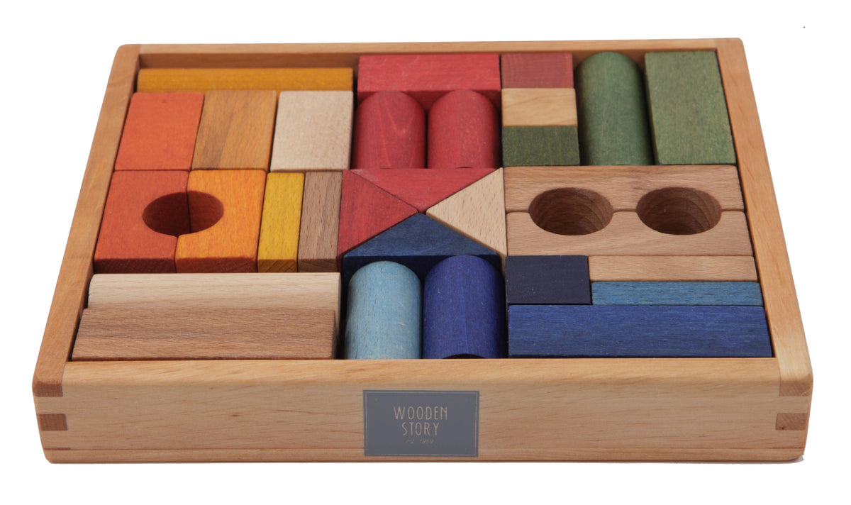 Wooden Story Holzblöcke im Tablett 30 Stück Regenbogen