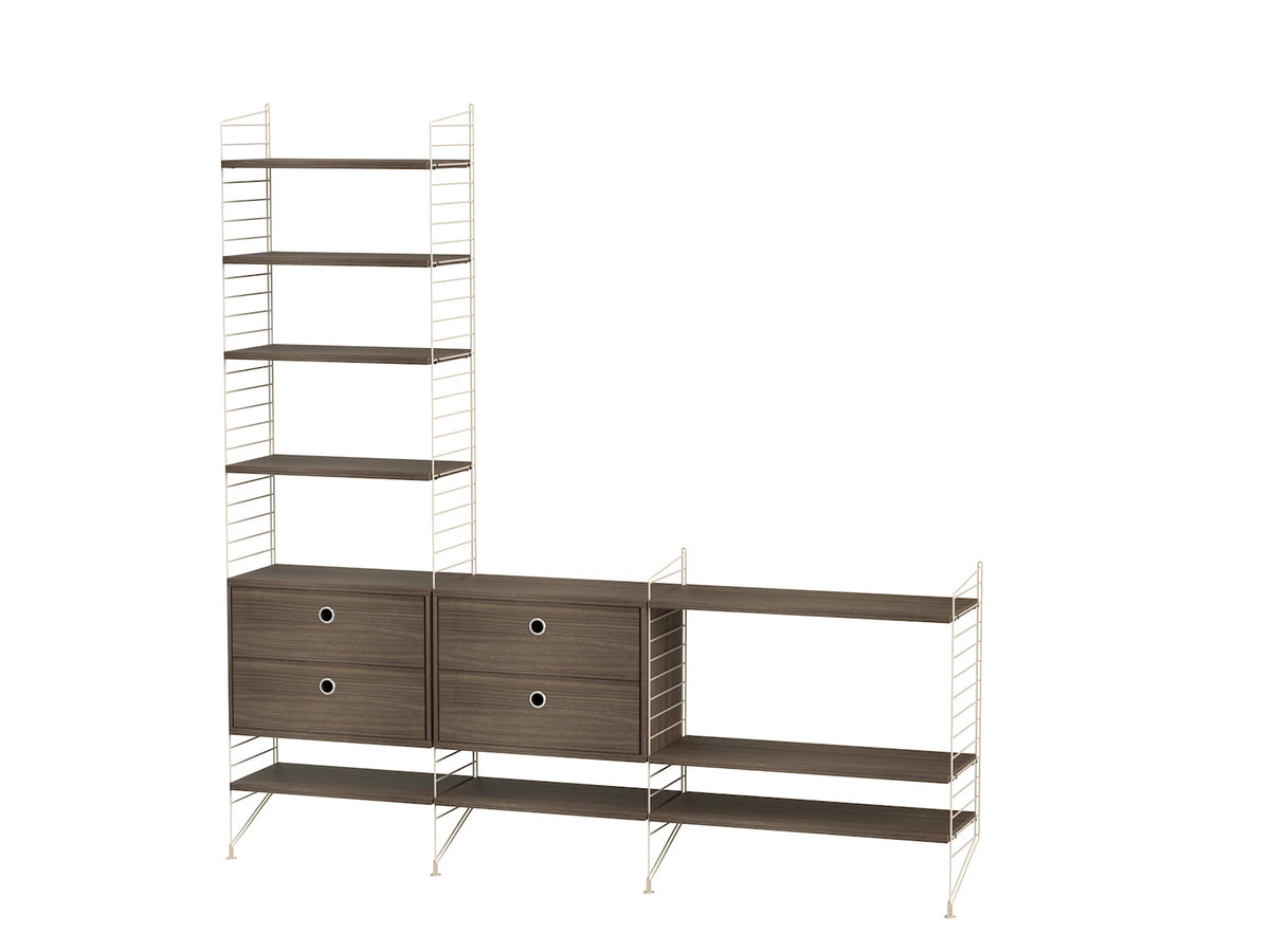 String Furniture Living room J Beige / Walnut shelving system