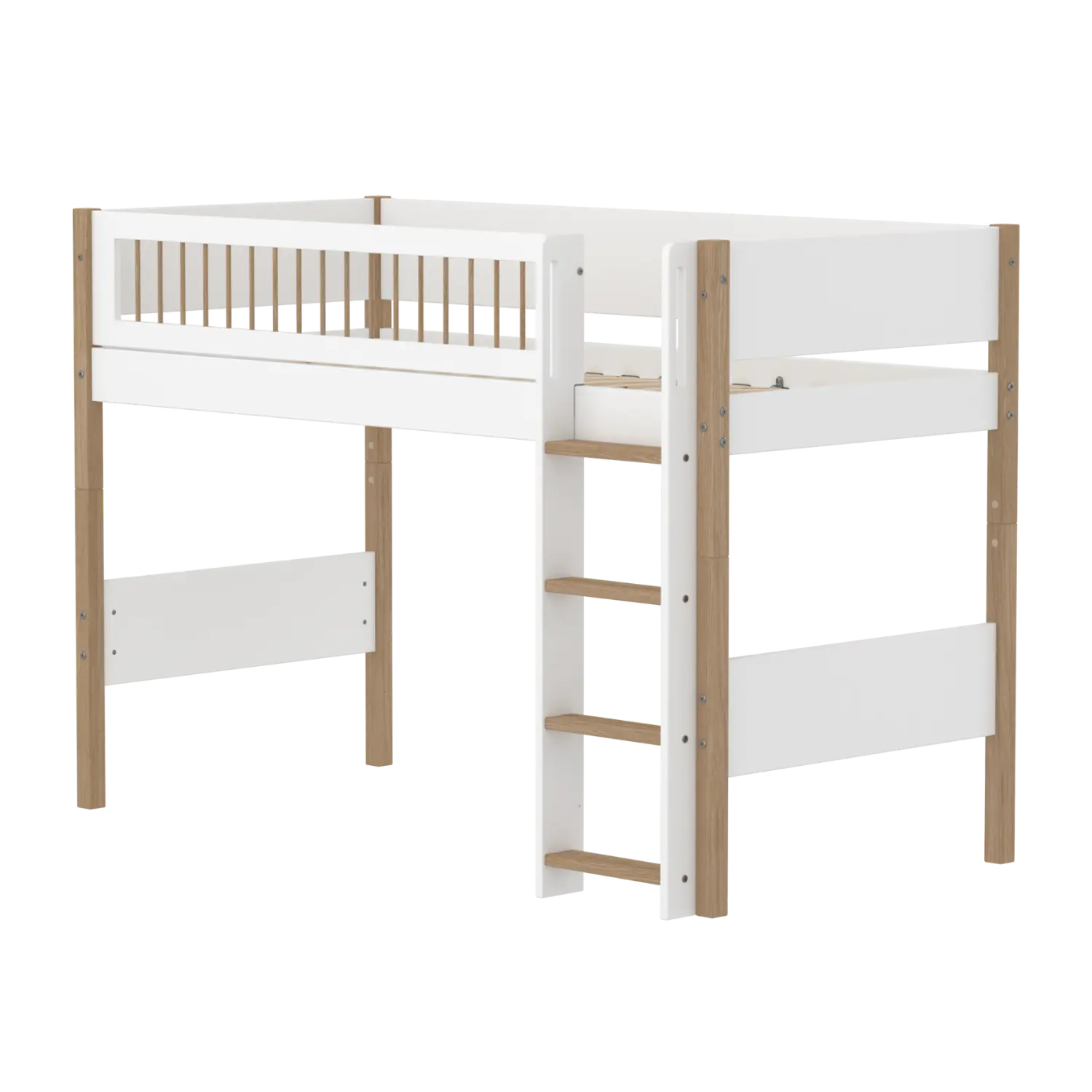 Flexa Nor Mittelhohes Bett mit senkrechter Leiter 90 x 200 cm Eiche
