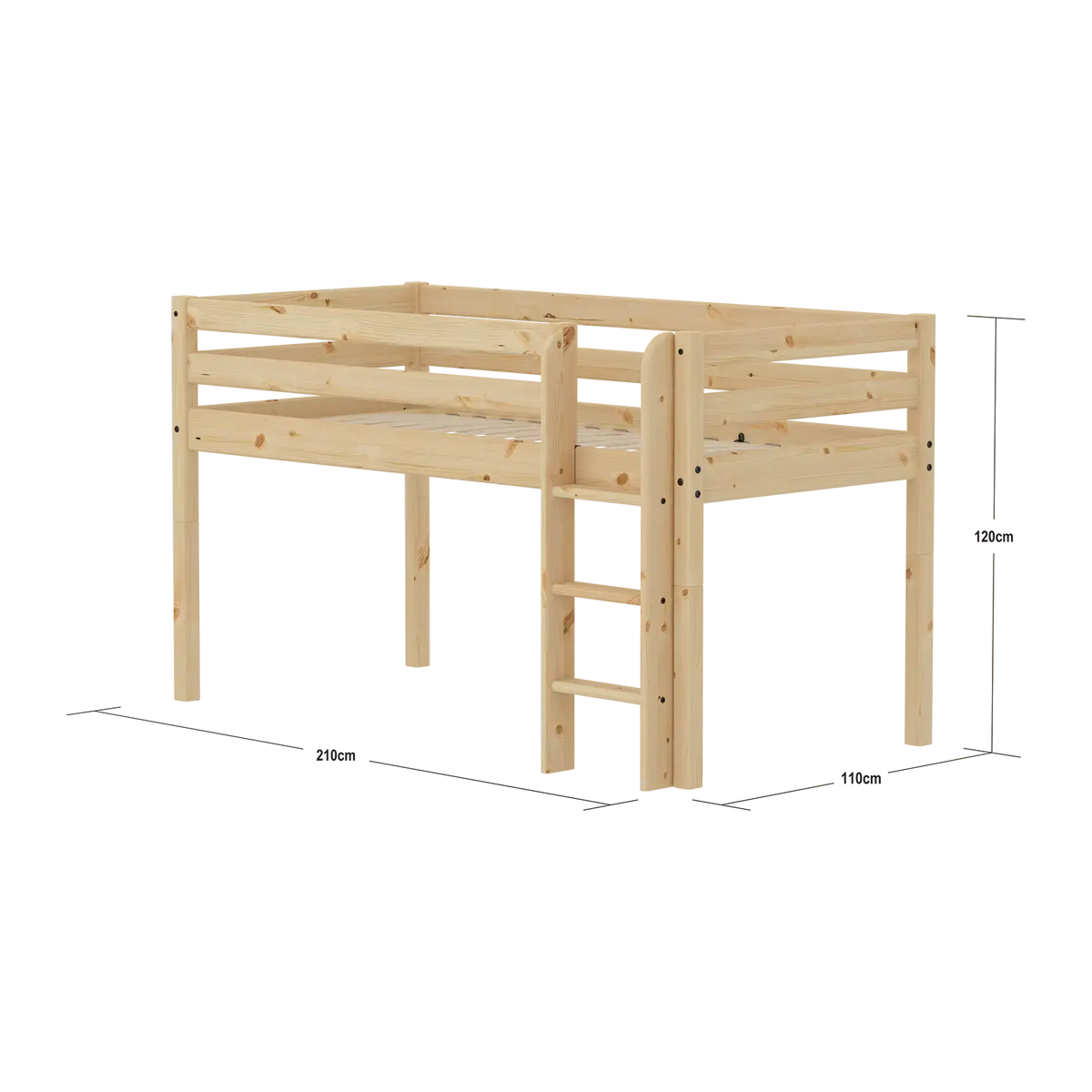 Flexa Raw Halbhohes Bett 90 x 200 cm Natur