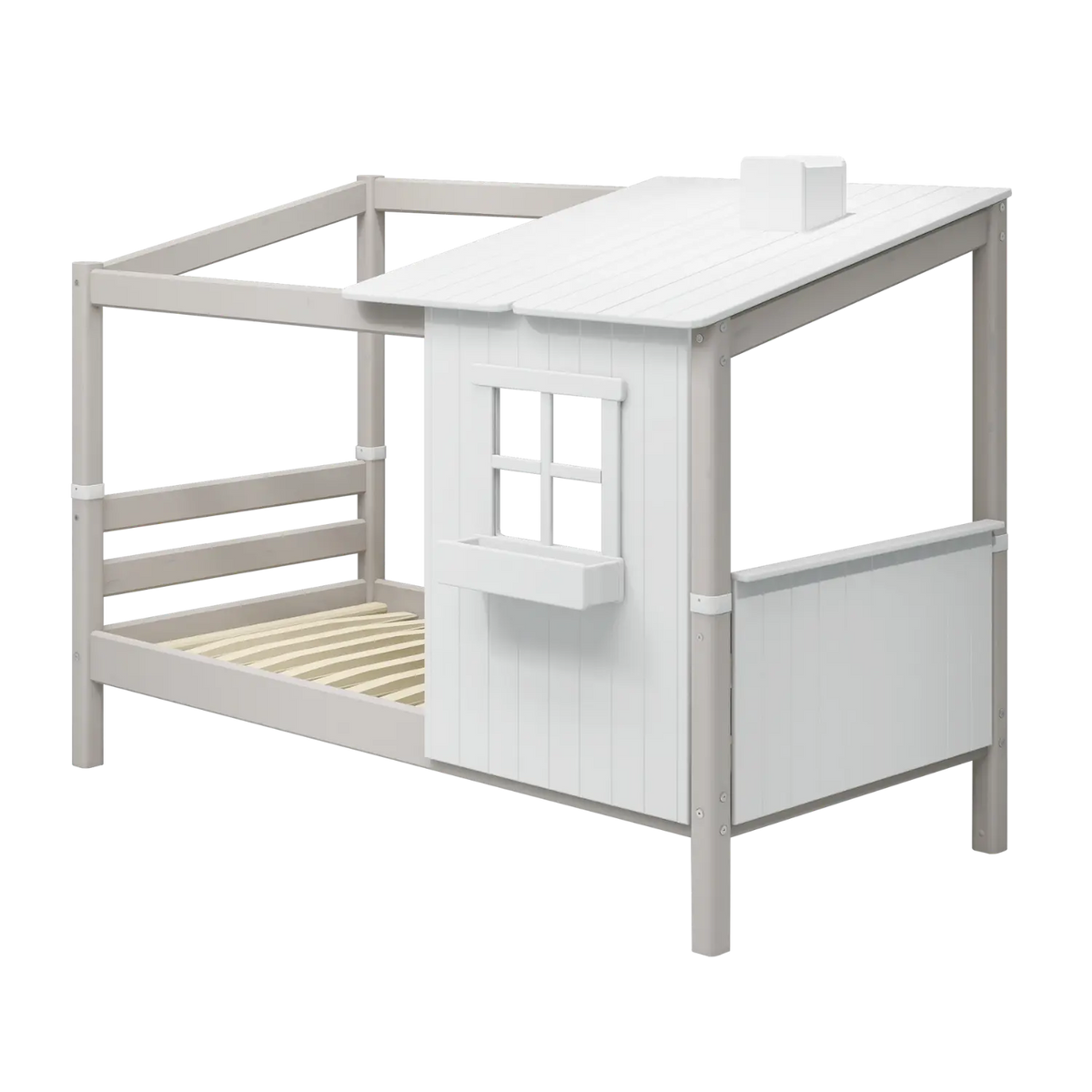 Flexa Classic Einzelbett mit 1/2 Classic-Haus 90 x 200 cm Grey wash/Weiss