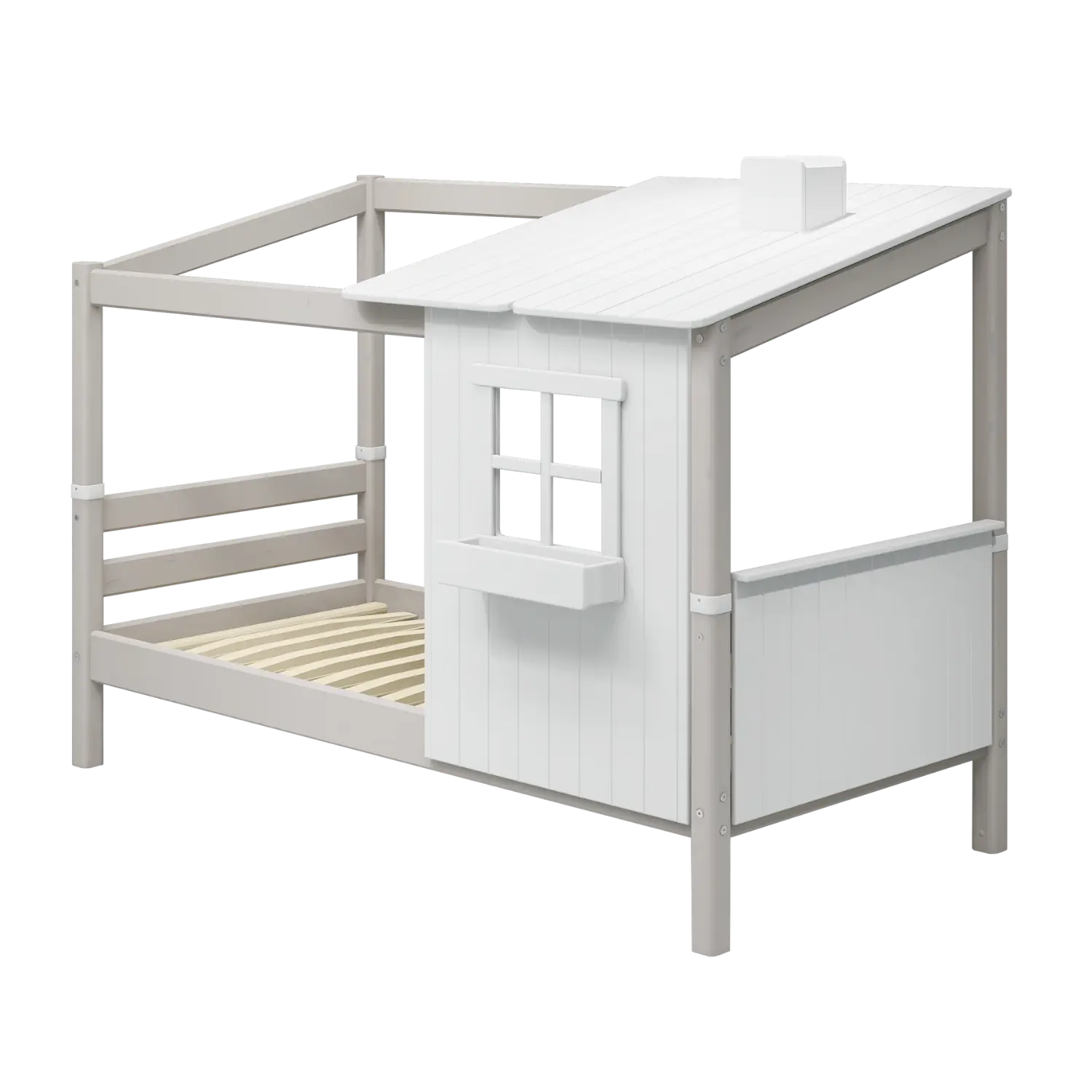 Flexa Classic Einzelbett mit 1/2 Classic-Haus 90 x 200 cm Grey wash/Weiss
