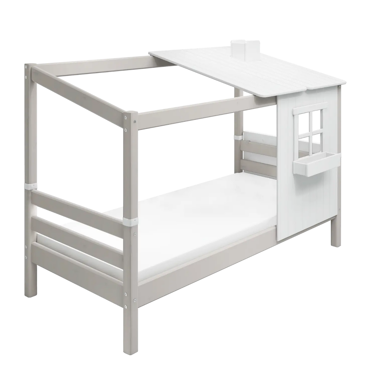 Flexa Classic Einzelbett mit 1/2 Classic-Haus 90 x 200 cm Grey wash/Weiss