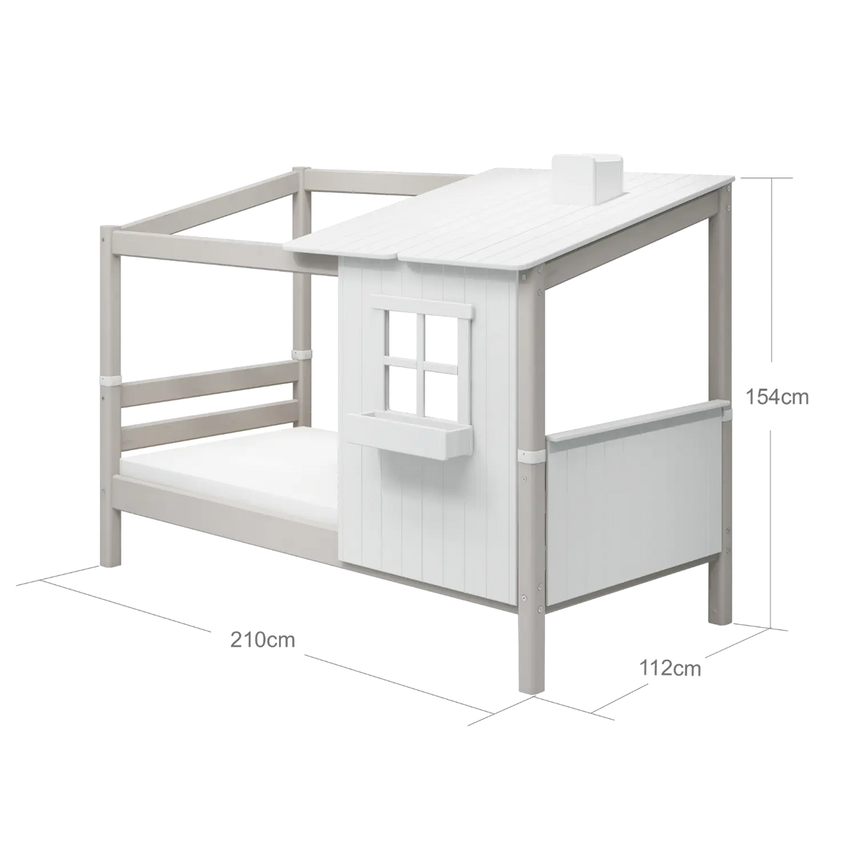 Flexa Classic Einzelbett mit 1/2 Classic-Haus 90 x 200 cm Grey wash/Weiss