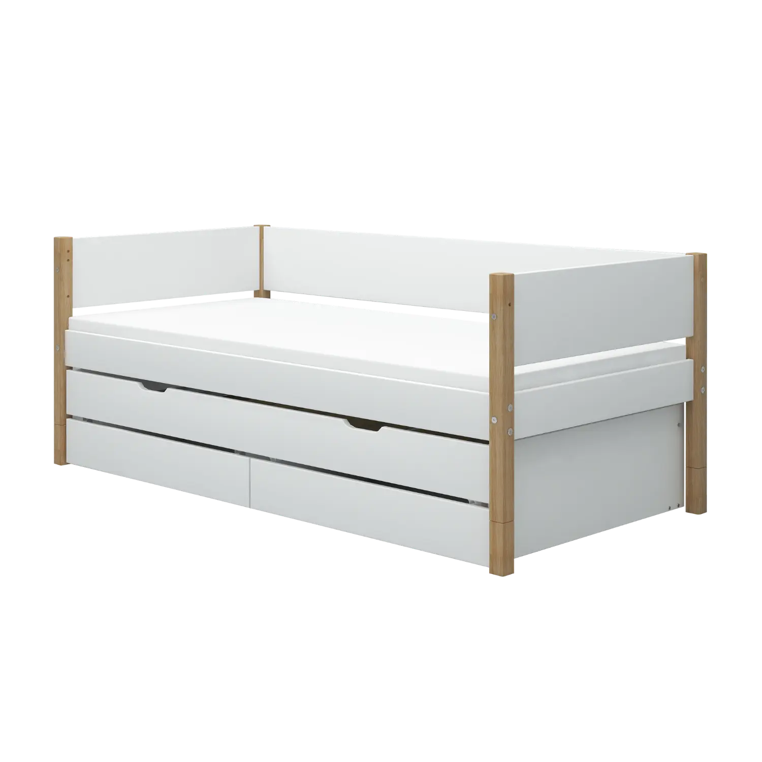 Flexa Nor Einzelbett mit Ausziehbett und 2 Schubladen 90 x 200 cm Eiche