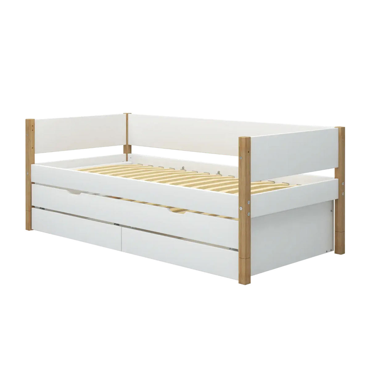 Flexa Nor Einzelbett mit Ausziehbett und 2 Schubladen 90 x 200 cm Eiche