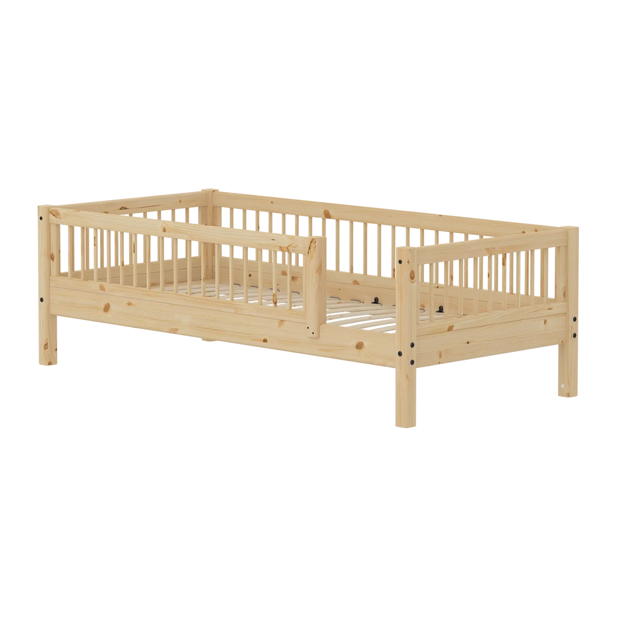 Flexa Raw Einzelbett mit Absturzsicherung mit Streben 90 x 200 cm Natur