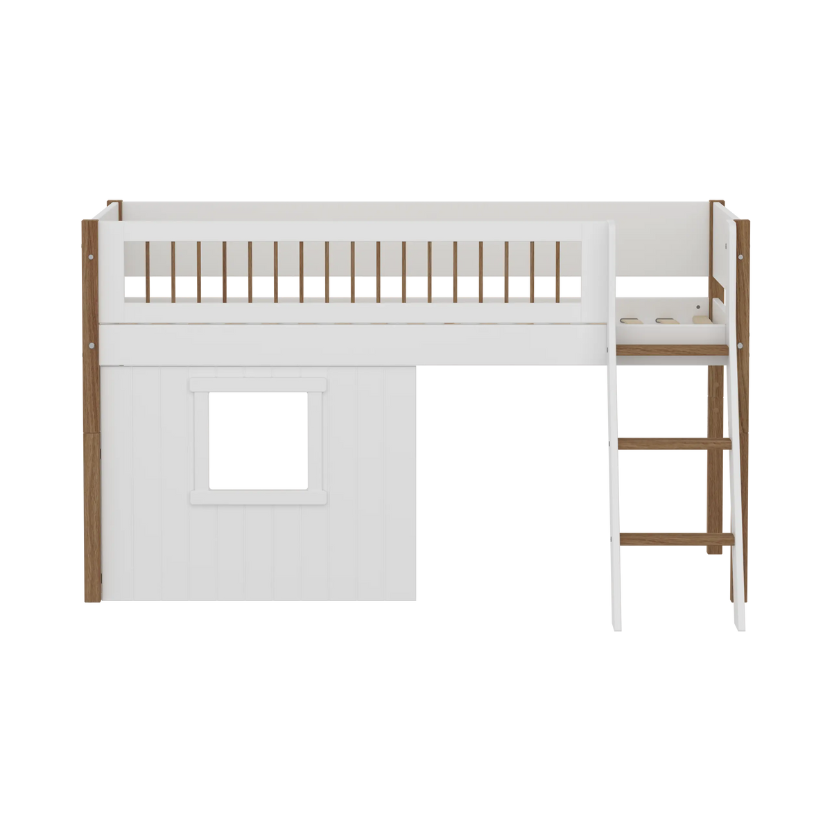 Flexa Nor Halbhohes Hausbett mit Schrägleiter und Streben 90 x 200 cm Eiche
