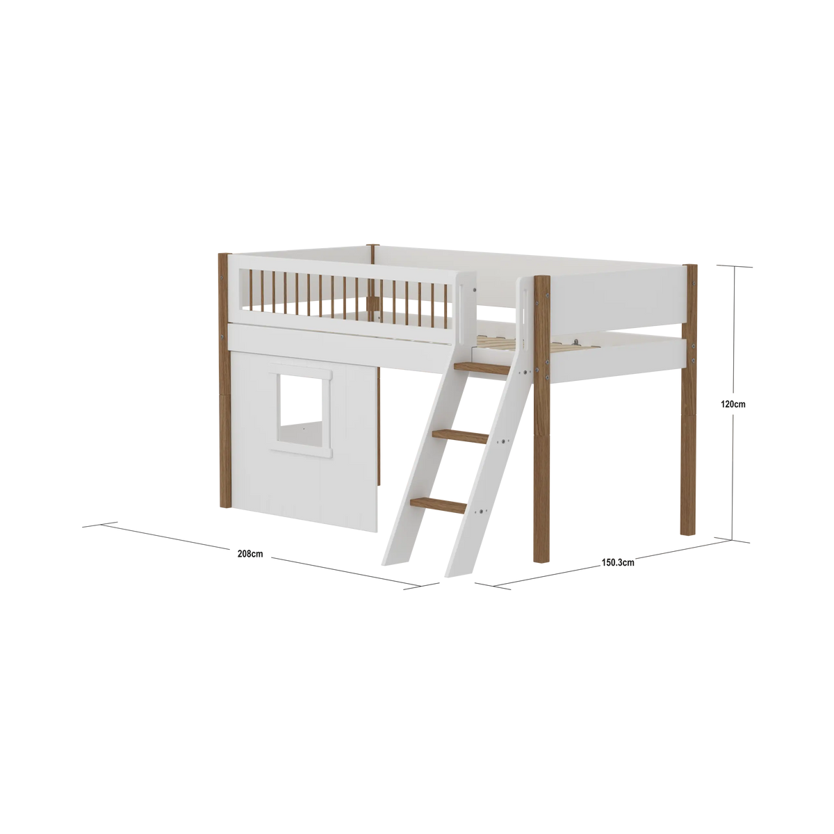Flexa Nor Halbhohes Hausbett mit Schrägleiter und Streben 90 x 200 cm Eiche