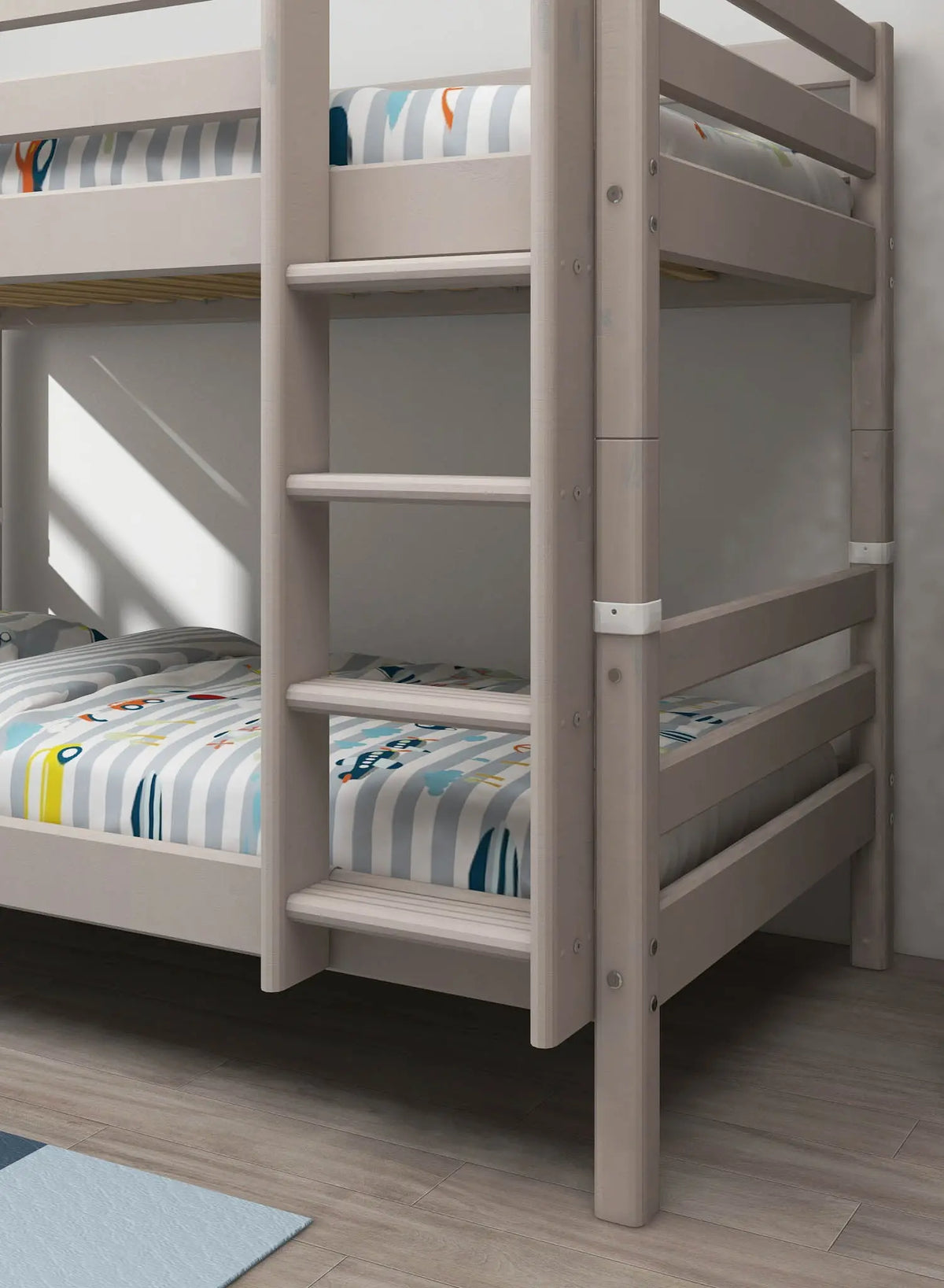 Flexa Classic Etagenbett mit senkrechter Leiter 90 x 200 cm Grey washed