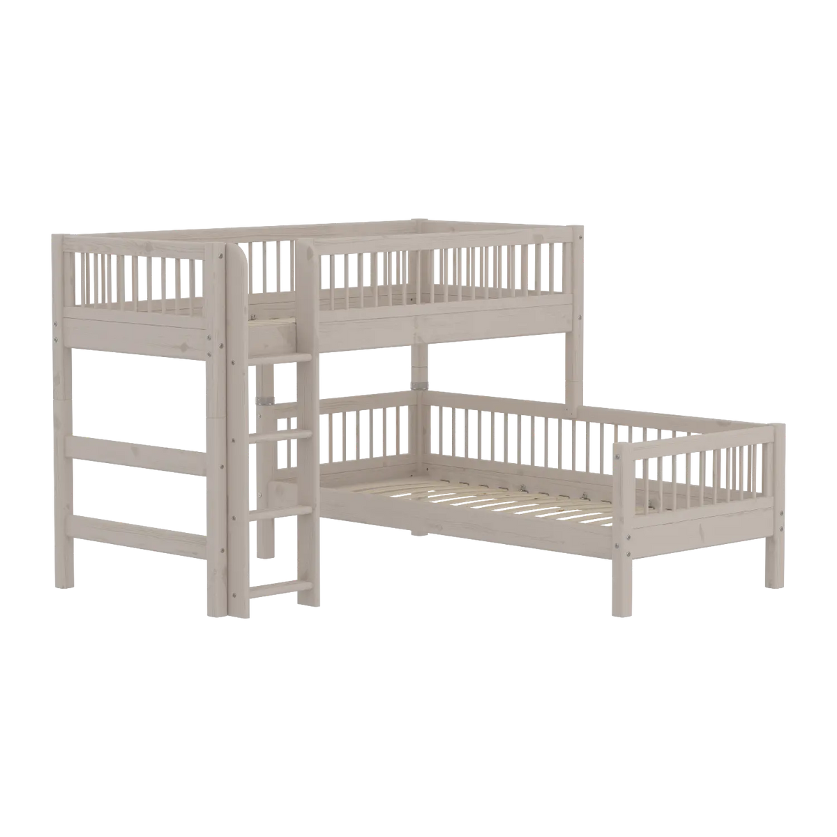 Flexa Classic Mittelhohes Bett mit senkrechter Leiter 90 x 200 cm Grey washed