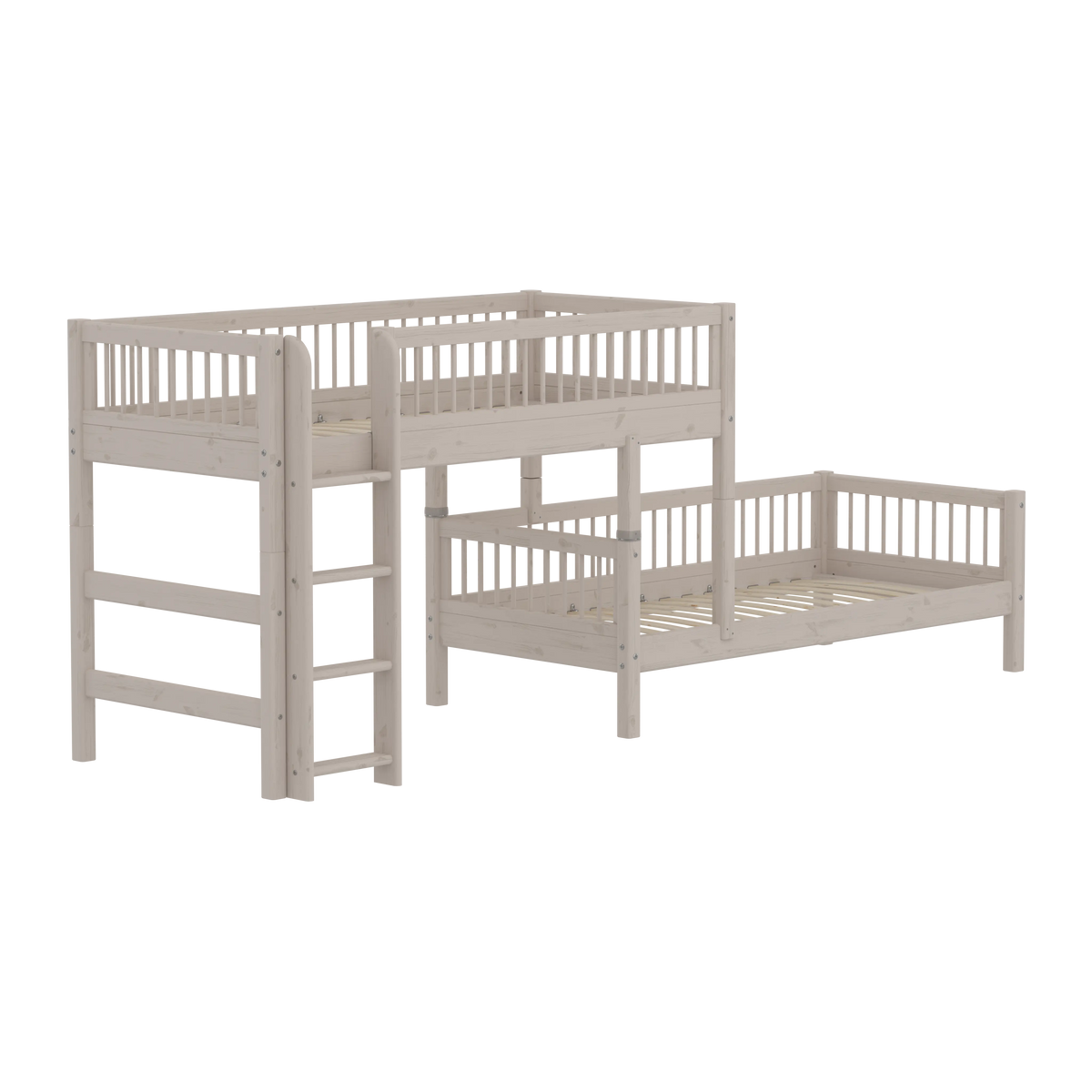 Flexa Classic Mittelhohes Bett mit senkrechter Leiter 90 x 200 cm Grey washed