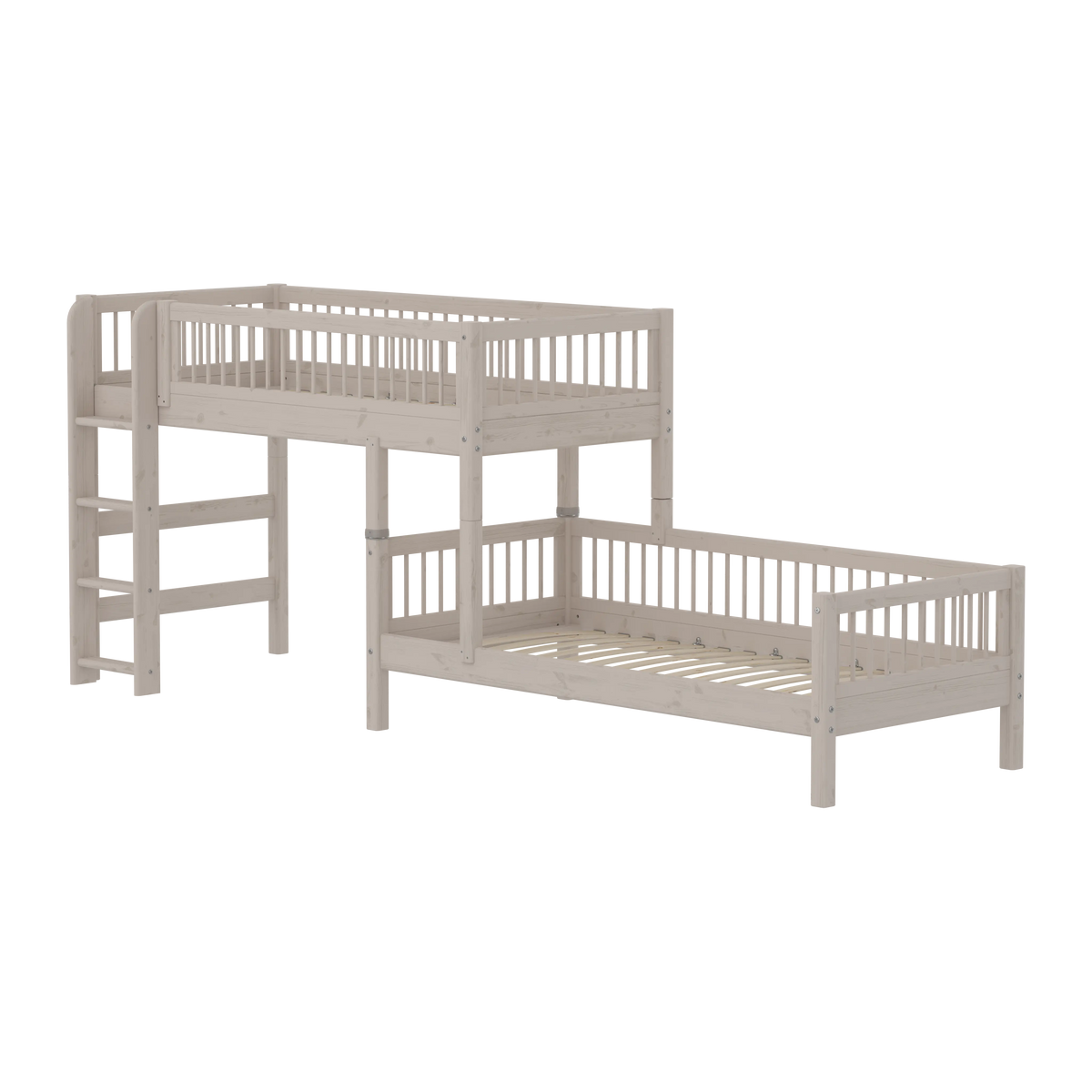 Flexa Classic Mittelhohes Bett mit senkrechter Leiter 90 x 200 cm Grey washed